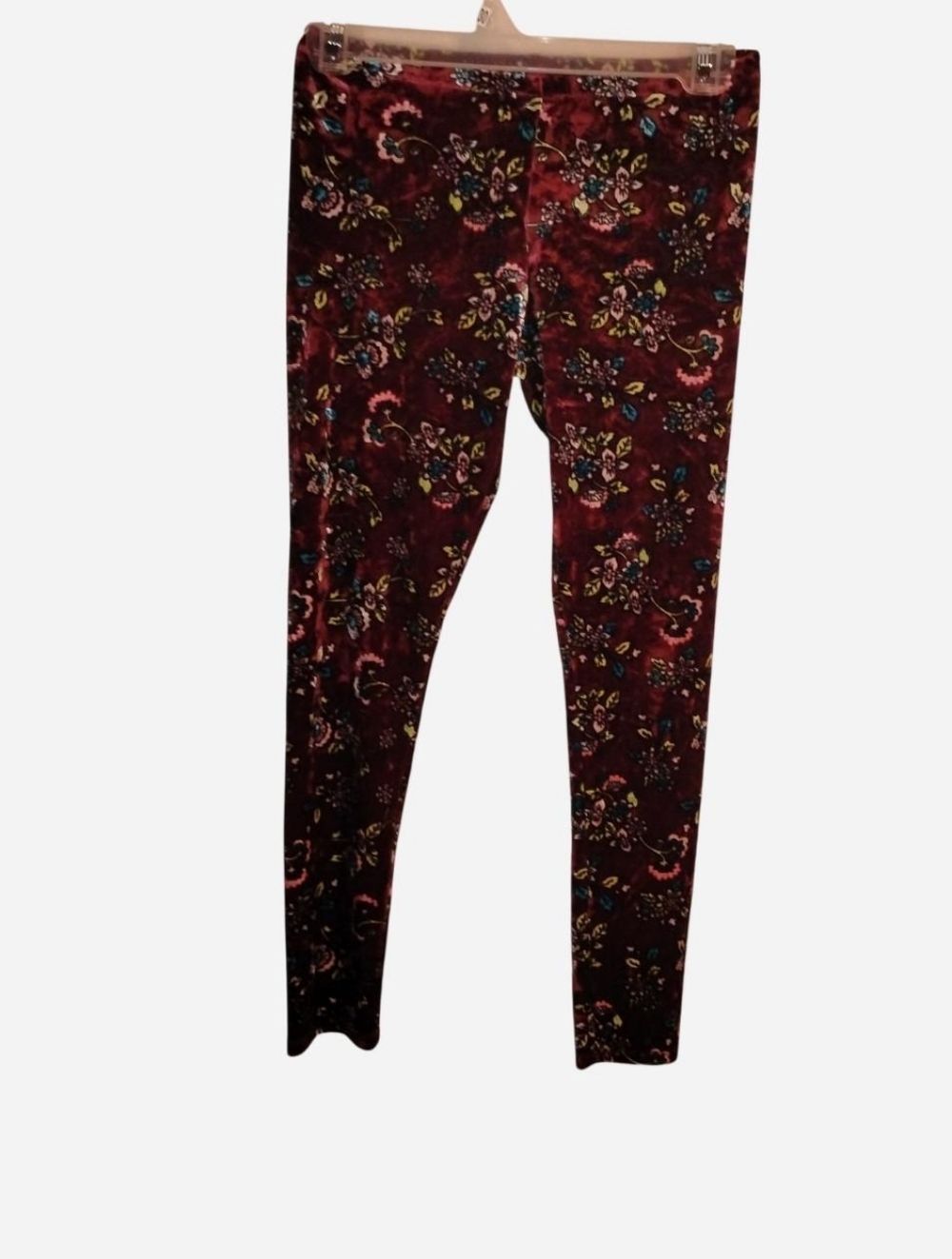 Route 66 Girls Floral Velvet Leggings Size L (10/12) Burgundy Pink Teal